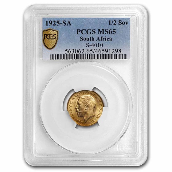 1925-SA South Africa Gold 1/2 Sovereign George V MS-65 PCGS