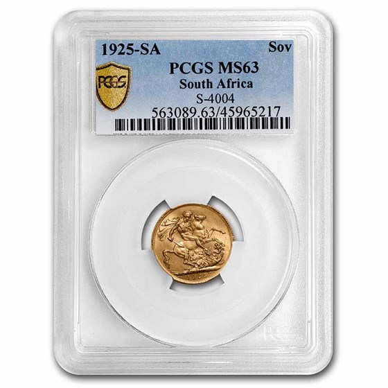1925-SA South Africa Gold Sovereign George V MS-63 PCGS 1925-SA South Africa Gold Sovereign George V MS-63 PCGS