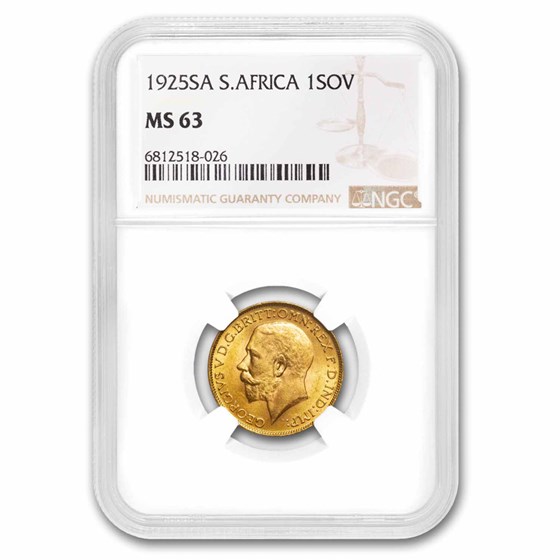 1925-SA South Africa Gold Sovereign MS-63 NGC 1925-SA South Africa Gold Sovereign MS-63 NGC