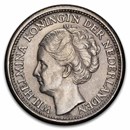 1926-1945 Netherlands Silver 25 Cents Wilhelmina AU/BU
