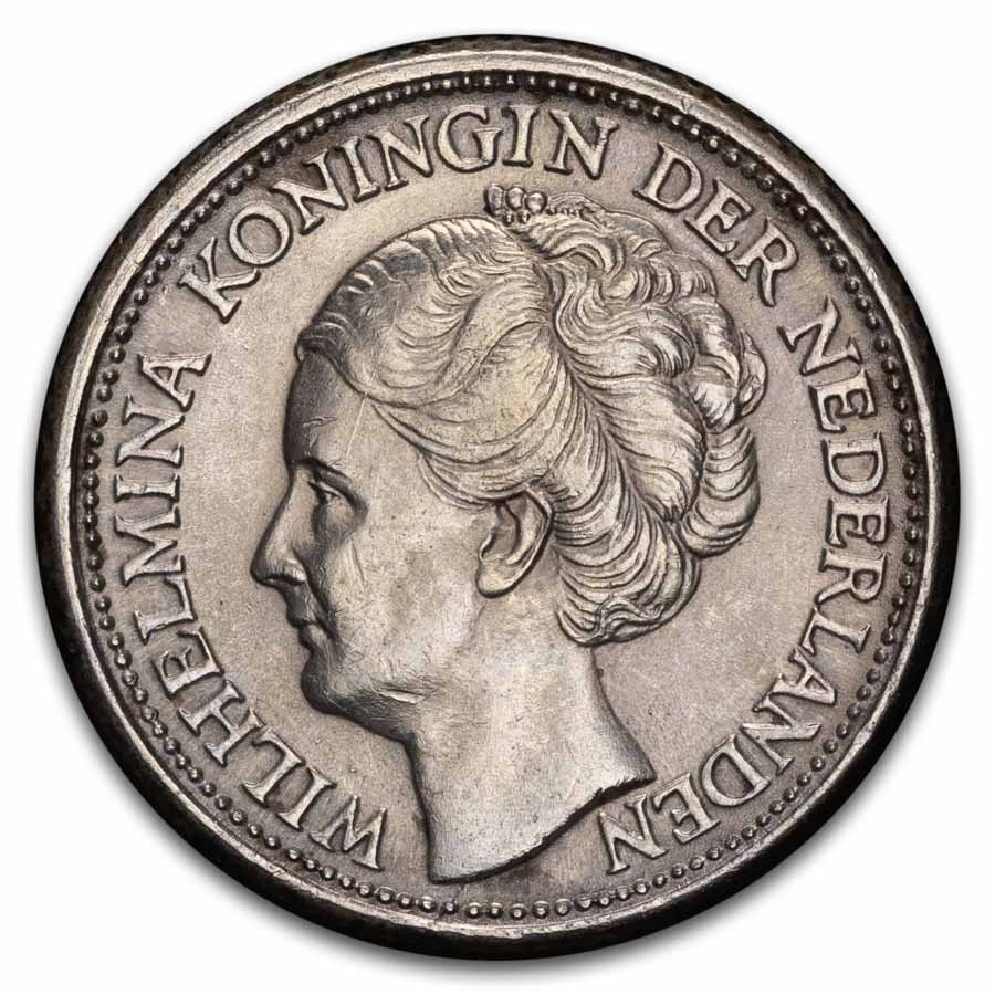 1926-1945 Netherlands Silver 25 Cents Wilhelmina AU/BU