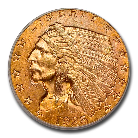 1926 $2.50 Indian Gold Quarter Eagle Mint State-64 PCGS CAC 1926 $2.50 Indian Gold Quarter Eagle Mint State-64 PCGS CAC