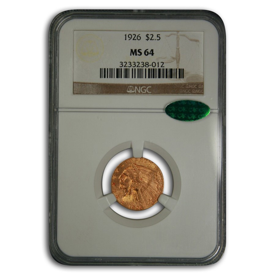 1926 $2.50 Indian Gold Quarter Eagle MS-64 NGC CAC