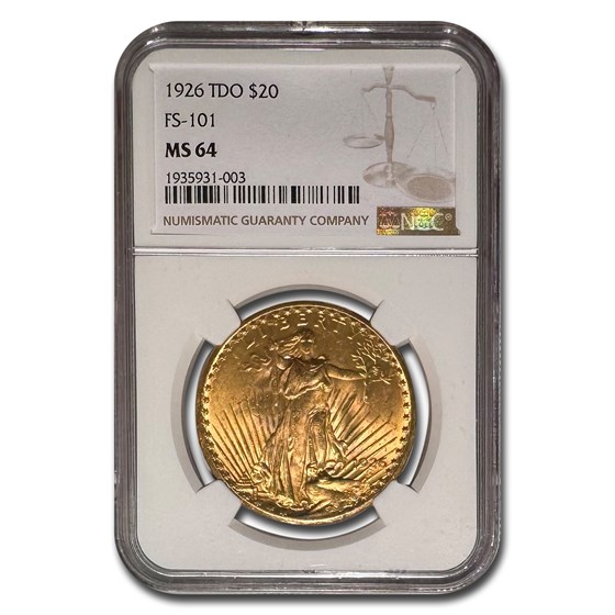 1926 $20 Saint-Gaudens Gold Double Eagle MS-64 NGC (TDO FS-101) 1926 $20 Saint-Gaudens Gold Double Eagle MS-64 NGC (TDO FS-101)