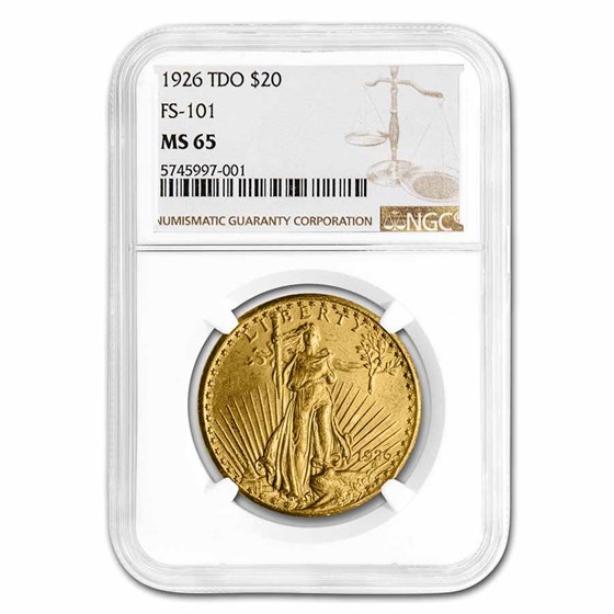 1926 $20 Saint-Gaudens Gold Double Eagle MS-65 NGC (TDO, FS-101) 1926 $20 Saint-Gaudens Gold Double Eagle MS-65 NGC (TDO, FS-101)