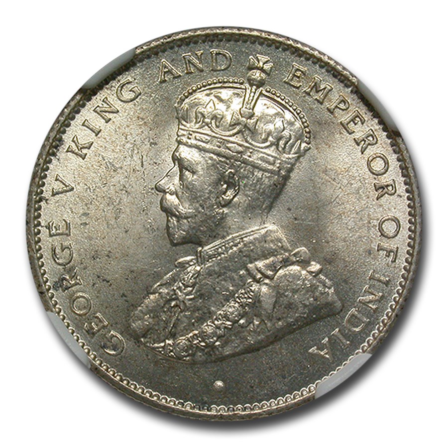 1926 Ceylon Silver 50 Cents George V MS-64 NGC