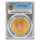 1926-D $20 St Gaudens Gold Double Eagle MS-63 PCGS