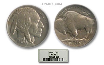 1926-D Buffalo Nickel MS-63 NGC 1926-D Buffalo Nickel MS-63 NGC