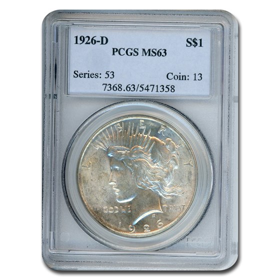 1926-D Peace Dollar MS-63 PCGS 1926-D Peace Dollar MS-63 PCGS