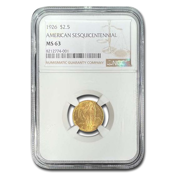 1926 Gold $2.50 America Sesquicentennial MS-63 NGC 1926 Gold $2.50 America Sesquicentennial MS-63 NGC