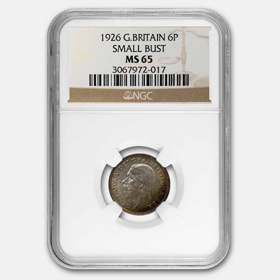 1926 Great Britain Silver 6 Pence George V MS-65 NGC 1926 Great Britain Silver 6 Pence George V MS-65 NGC
