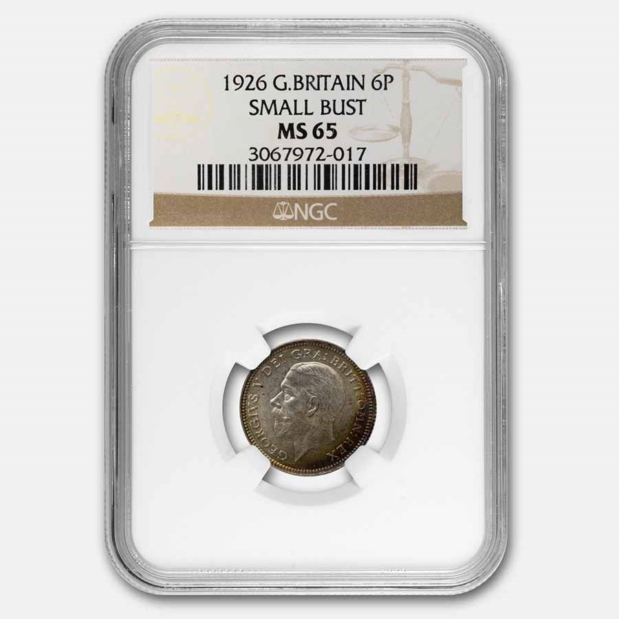 1926 Great Britain Silver 6 Pence George V MS-65 NGC