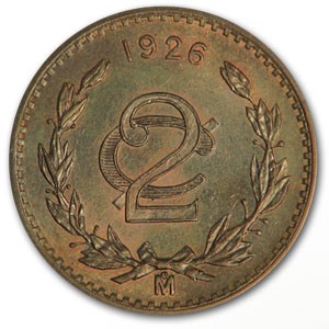 1926 Mexico 2 Centavos Bronze BU Brown KM#419 1926 Mexico 2 Centavos Bronze BU Brown KM#419