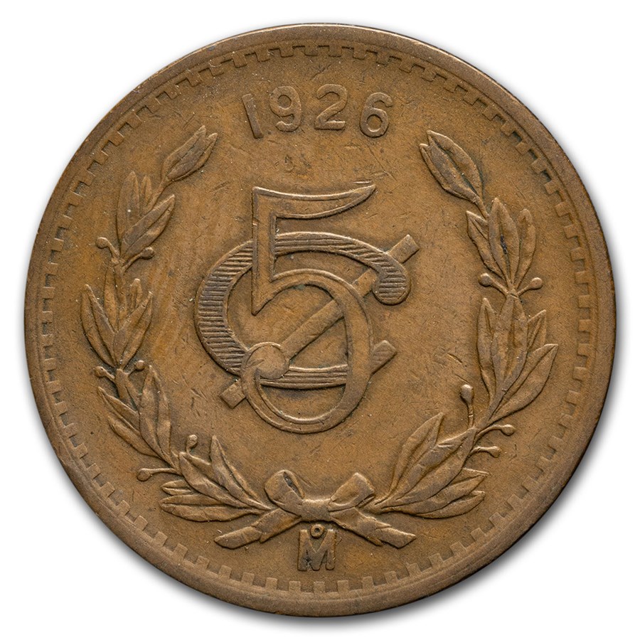 1926-Mo Mexico Bronze 5 Centavos Very Fine