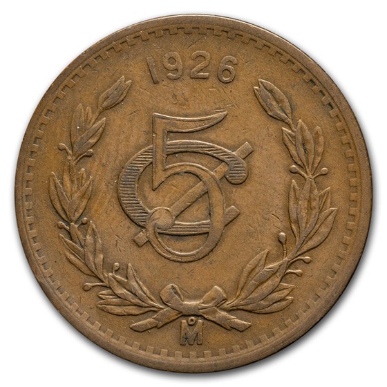 1926-Mo Mexico Bronze 5 Centavos Very Fine 1926-Mo Mexico Bronze 5 Centavos Very Fine