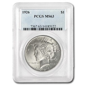 1926 Peace Dollar MS-63 PCGS (VAM-2 Doubled Leaves, Top-50) 1926 Peace Dollar MS-63 PCGS (VAM-2 Doubled Leaves, Top-50)