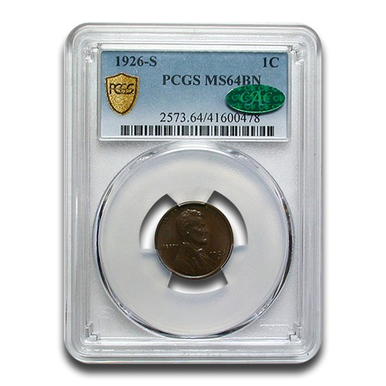 1926-S Lincoln Cent MS-64 PCGS CAC (Brown)