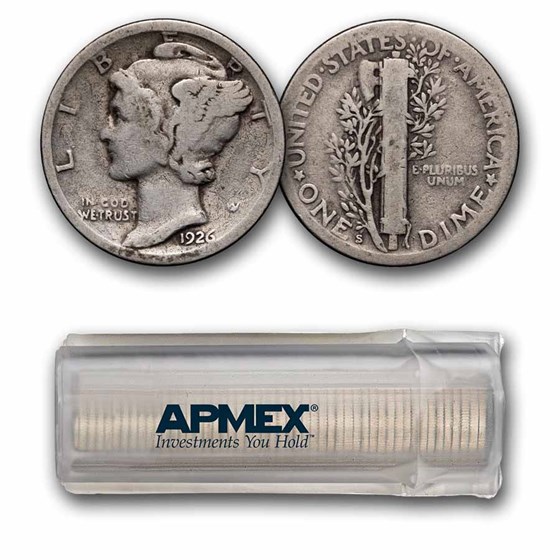 1926-S Mercury Dime 50-Coin Roll Avg Circ