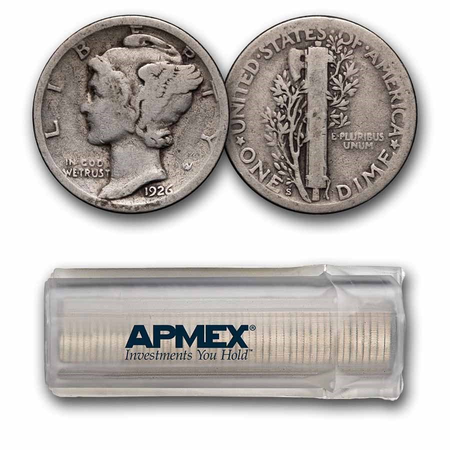 1926-S Mercury Dime 50-Coin Roll Avg Circ
