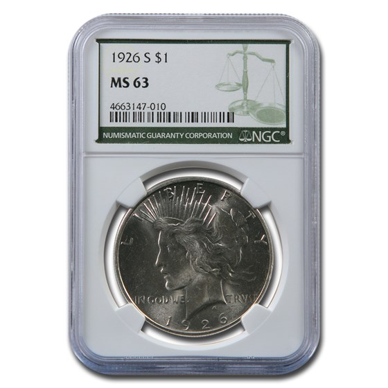 1926-S Peace Dollar MS-63 NGC (Green Label) 1926-S Peace Dollar MS-63 NGC (Green Label)
