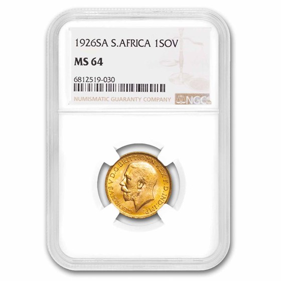 1926-SA South Africa Gold Sovereign MS-64 NGC 1926-SA South Africa Gold Sovereign MS-64 NGC