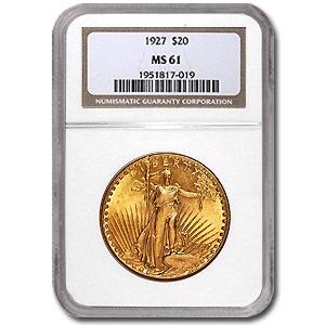 1927 $20 Saint-Gaudens Gold Double Eagle MS-61 NGC 1927 $20 Saint-Gaudens Gold Double Eagle MS-61 NGC