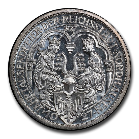 1927-A Germany Silver 3 Mark Nordhausen PR-64 Cameo PCGS 1927-A Germany Silver 3 Mark Nordhausen PR-64 Cameo PCGS