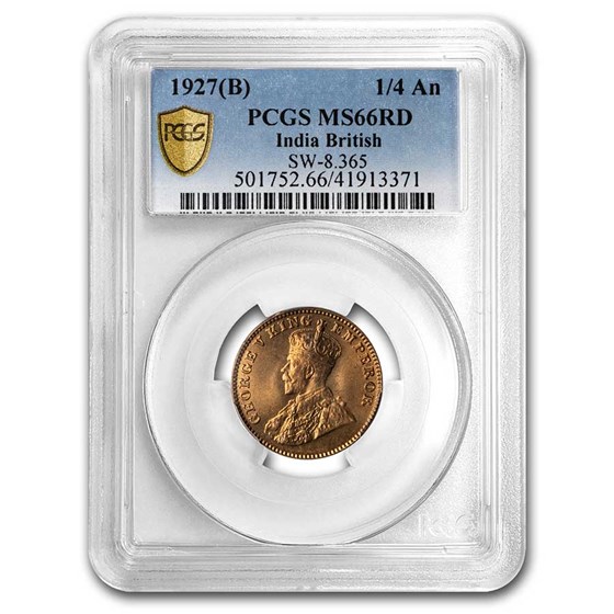 1927 (B) British India Copper 1/4 Anna MS-66 PCGS (Red) 1927 (B) British India Copper 1/4 Anna MS-66 PCGS (Red)