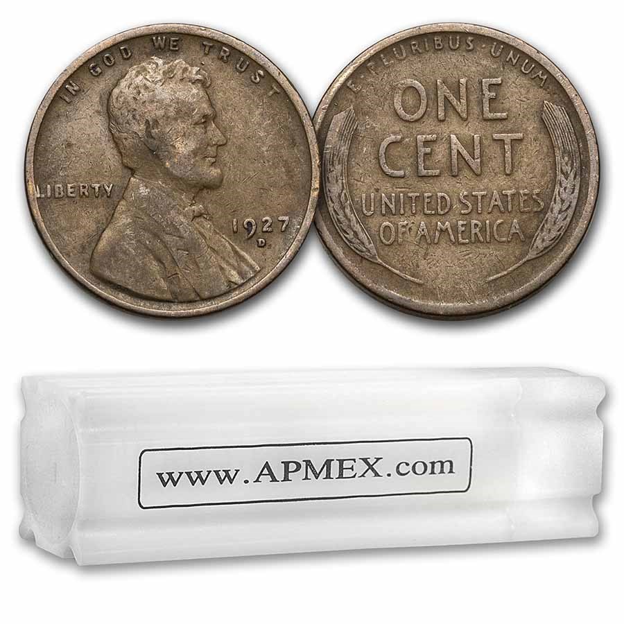 1927-D Lincoln Cent 50-Coin Roll Avg Circ