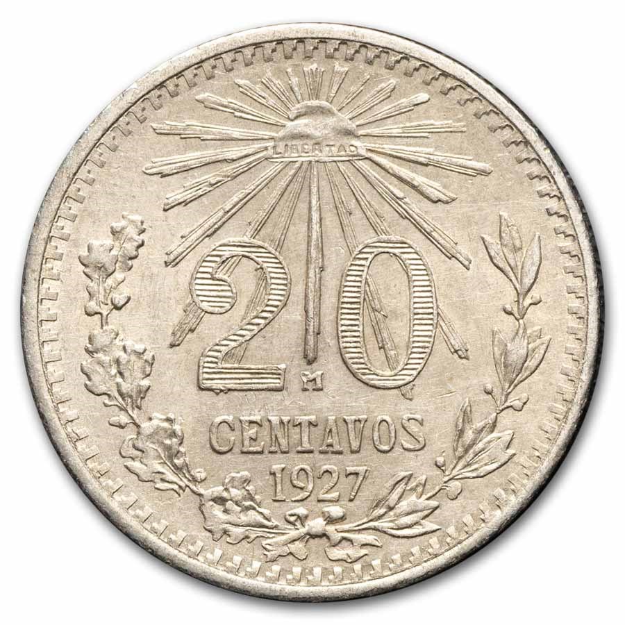 1927-M Mexico Silver 20 Centavos AU