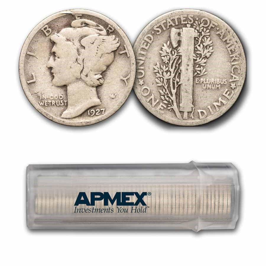 1927 Mercury Dime 50-Coin Roll Avg Circ