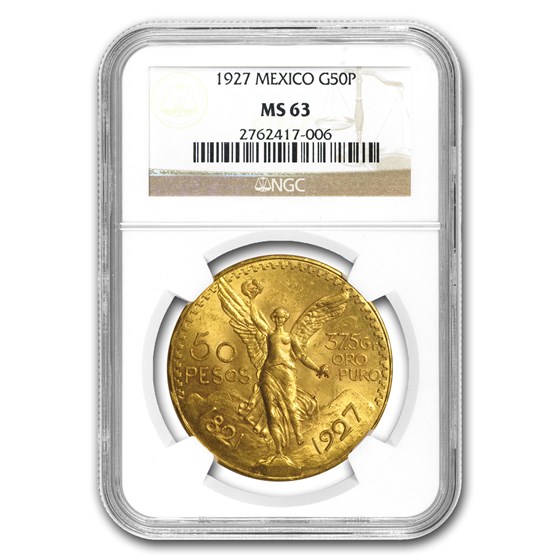 1927 Mexico Gold 50 Pesos MS-63 NGC 1927 Mexico Gold 50 Pesos MS-63 NGC