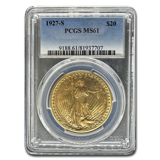 1927-S $20 Saint-Gaudens Gold Double Eagle MS-61 PCGS 1927-S $20 Saint-Gaudens Gold Double Eagle MS-61 PCGS