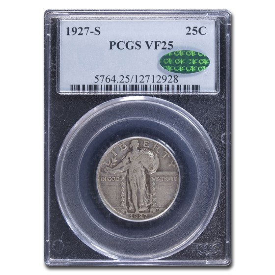 1927-S Standing Liberty Quarter VF-25 PCGS CAC 1927-S Standing Liberty Quarter VF-25 PCGS CAC