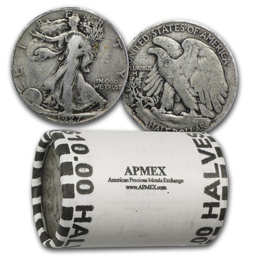 1927-S Walking Liberty Halves 20-Coin Roll Avg Circ
