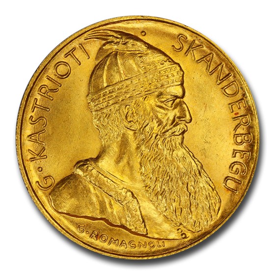 1927-V Albania Gold 20 Franga Ari Kastrioti MS-66 PCGS 1927-V Albania Gold 20 Franga Ari Kastrioti MS-66 PCGS