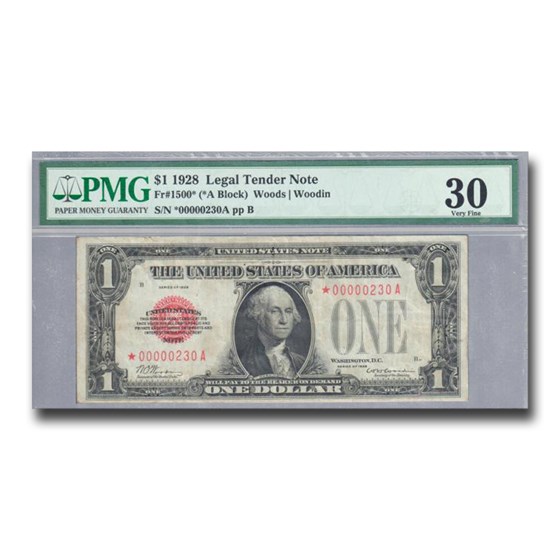 1928* $1.00 Legal Tender VF-30 PMG (Fr#1500*) Star Note 1928* $1.00 Legal Tender VF-30 PMG (Fr#1500*) Star Note