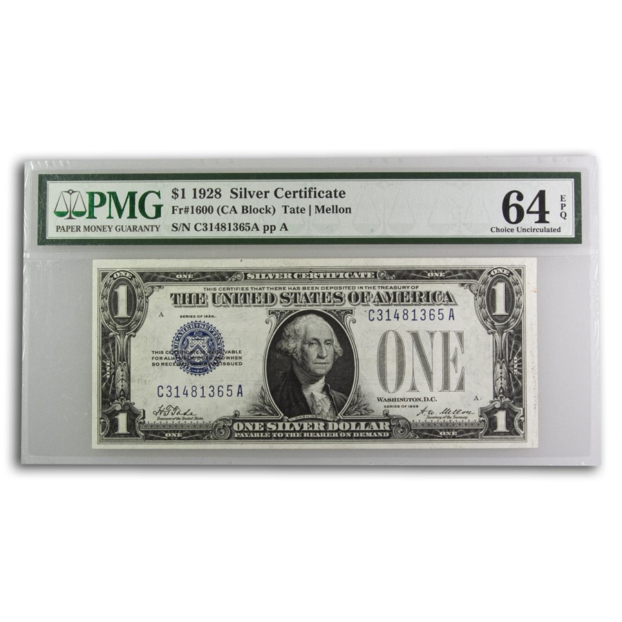 1928 $1.00 Silver Certificate Choice CU-64 EPQ PMG (Fr#1600)