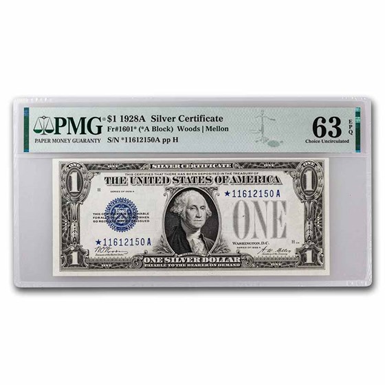1928 $1.00 Silver Certificate CU-63 EPQ PMG (Fr#1601*) Star Note! 1928 $1.00 Silver Certificate CU-63 EPQ PMG (Fr#1601*) Star Note!