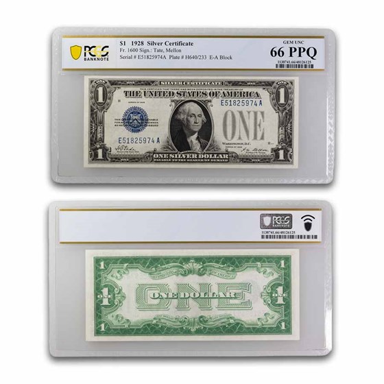 1928 $1.00 Silver Certificate Funny Back GEM NEW-66 PPQ PCGS 1928 $1.00 Silver Certificate Funny Back GEM NEW-66 PPQ PCGS