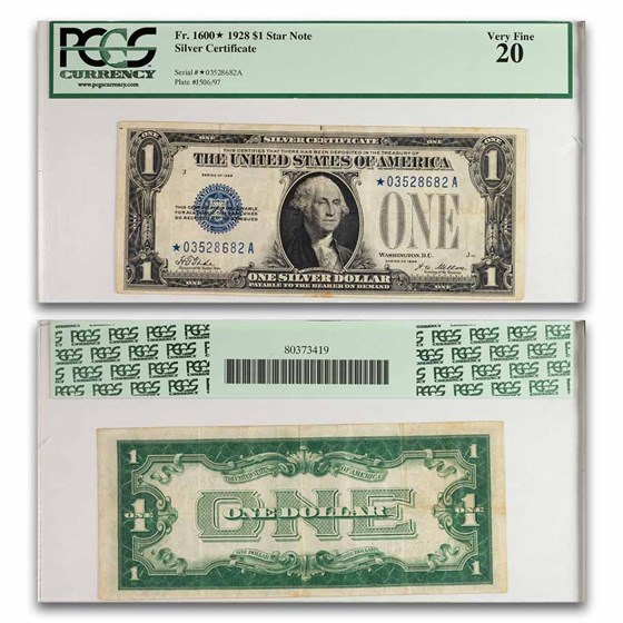1928 $1.00 Silver Certificate VF-20 PCGS (Fr#1600*) Star Note!
