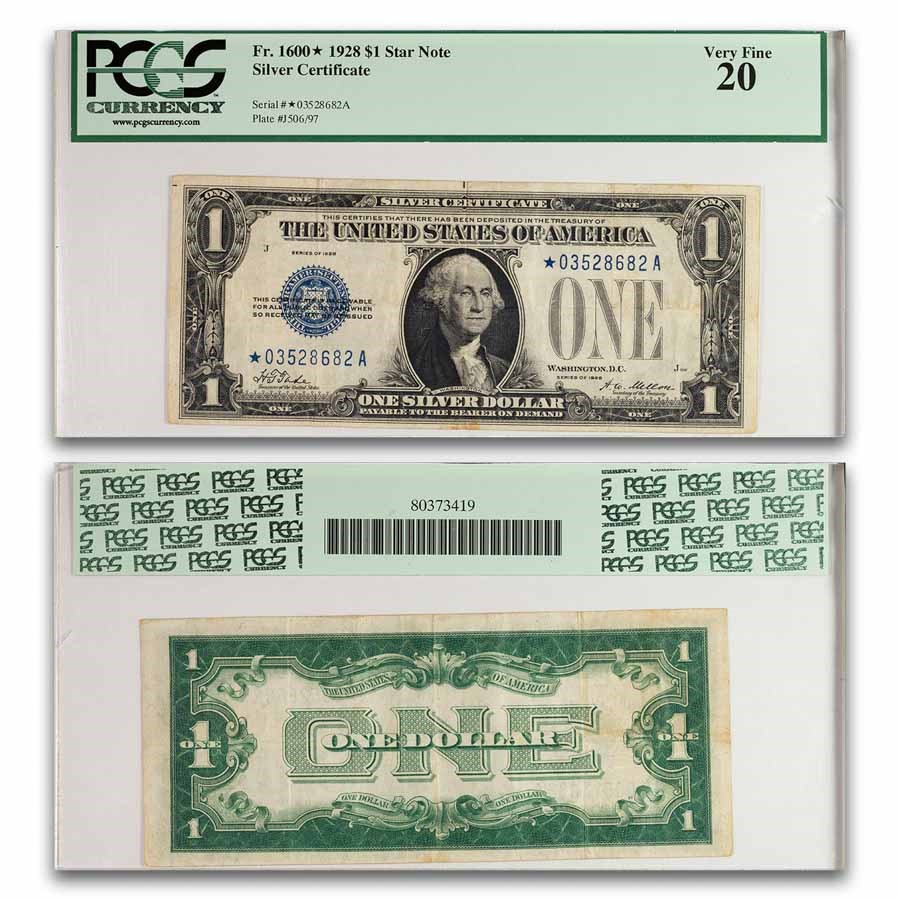 1928 $1.00 Silver Certificate VF-20 PCGS (Fr#1600*) Star Note!