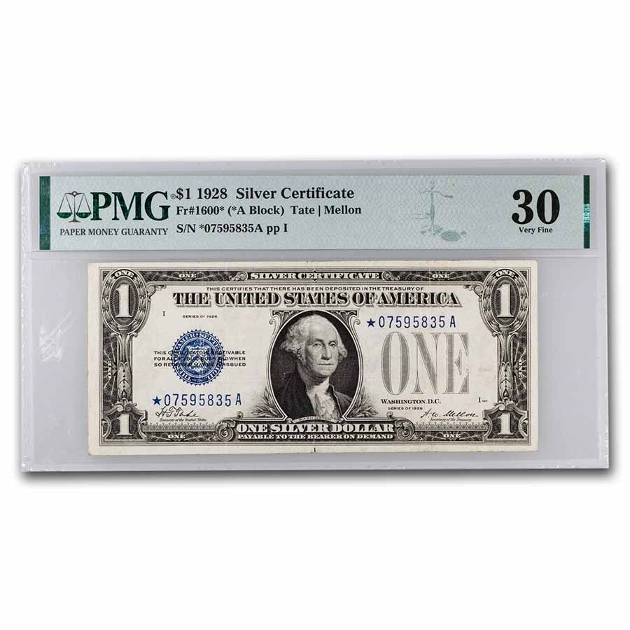 Buy 1928 $1.00 Silver Certificate VF-30 PMG (Fr#1600*) Star Note! | APMEX