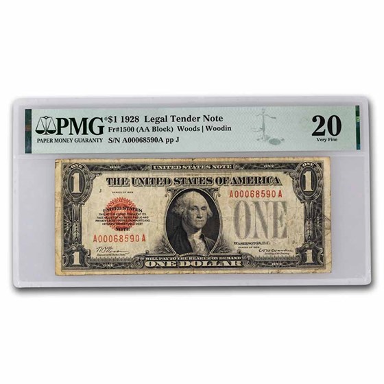 1928 $1.00 U.S. Note Legal Tender Choice VF-20 PMG (Fr#1500) 1928 $1.00 U.S. Note Legal Tender Choice VF-20 PMG (Fr#1500)