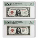 1928 $1.00 U.S. Note Legal Tender CU-64 EPQ PMG (Fr#1500) 2 cons