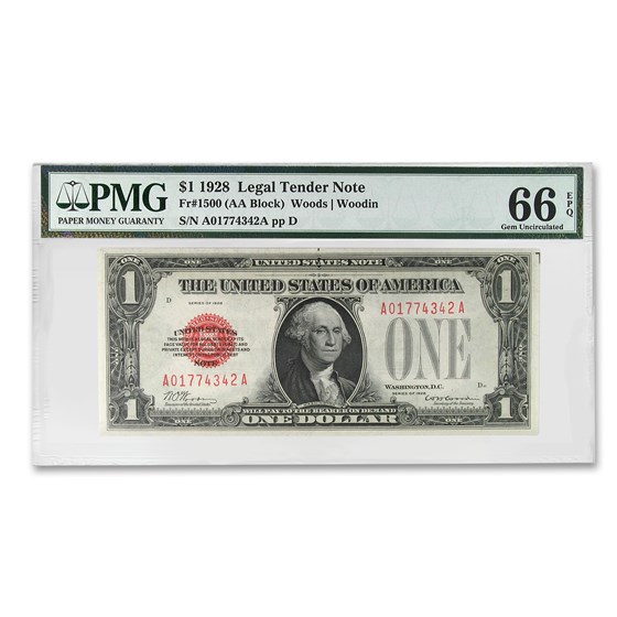 1928 $1.00 U.S. Note Legal Tender CU-66 EPQ PMG 1928 $1.00 U.S. Note Legal Tender CU-66 EPQ PMG