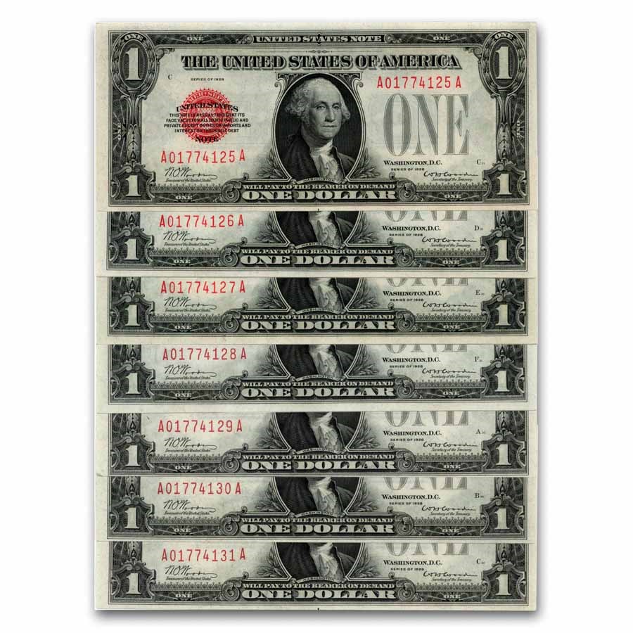 1928 $1.00 U.S. Note Legal Tender CU (Fr#1500) 7 Consecutive