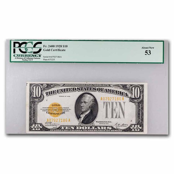 1928 $10 Gold Certificate AU-53 PCGS (Fr#2400)