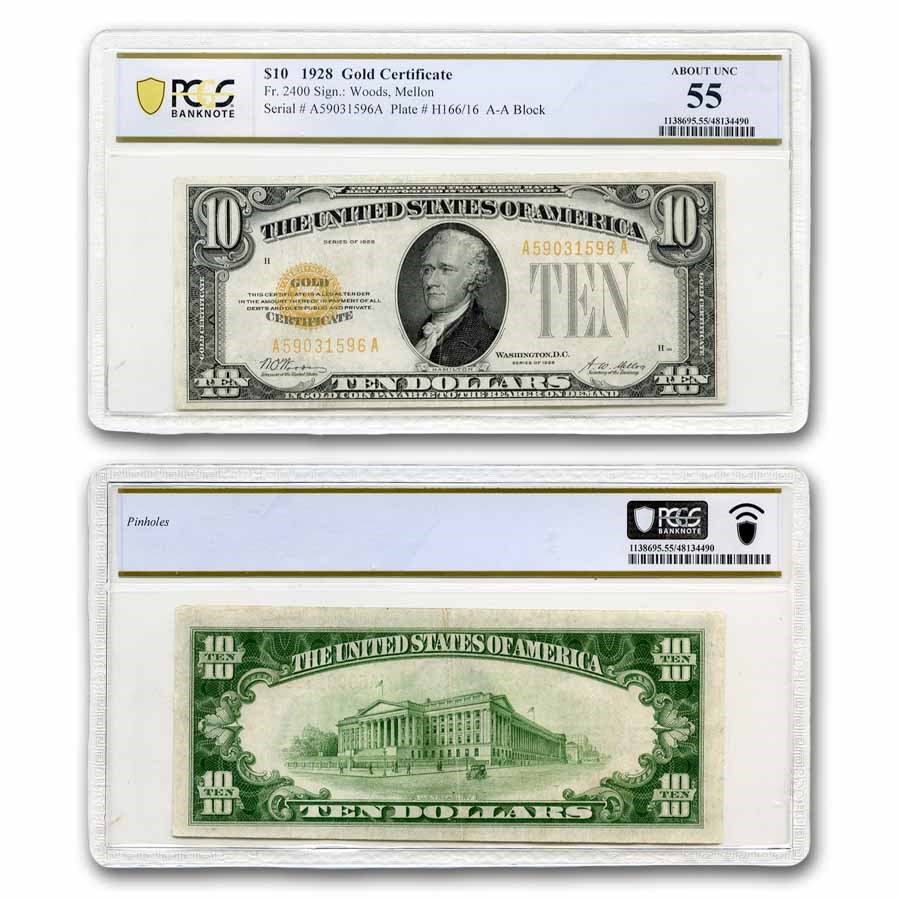 1928 $10 Gold Certificate AU-55 PCGS (Fr#2400)