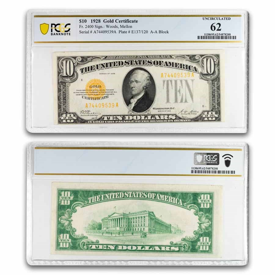 1928 $10 Gold Certificate CU-62 PCGS (Fr#2400)